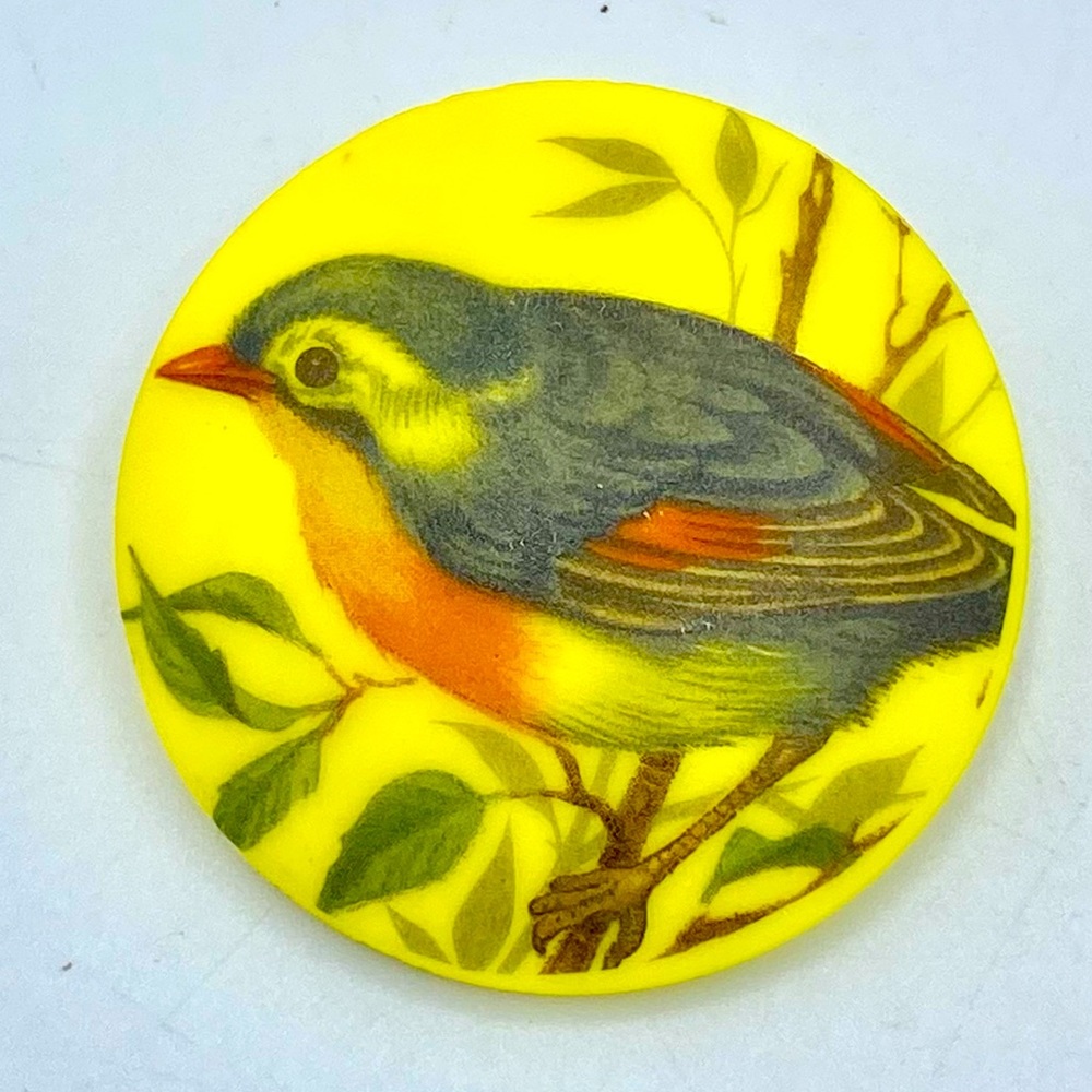 Vintage Bird Bohemian Glass Button Hand Painted